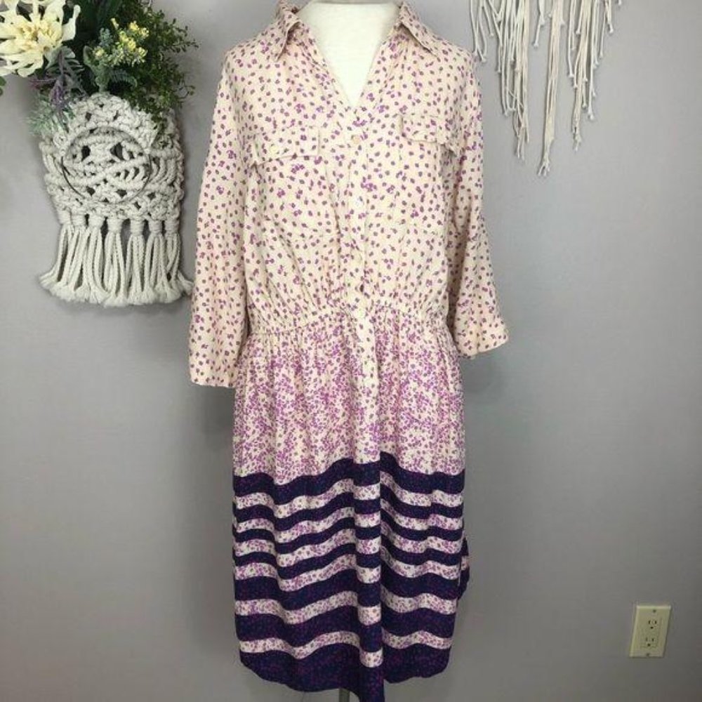 3/$25 Pure Energy Large cream purple shirt dress